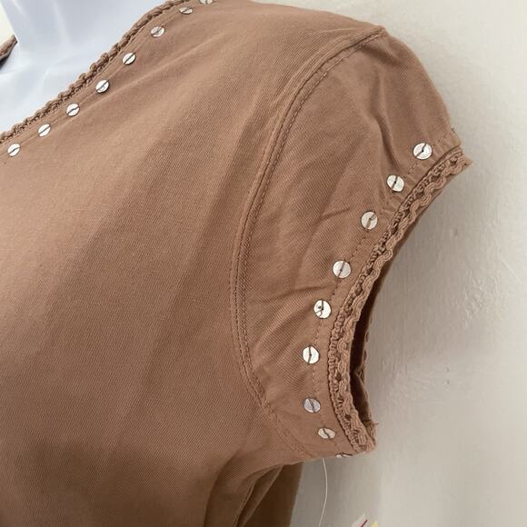 Jane Ashley Ombré Sequin Top S NWT Y2K Brown Tee Bratz Cotton Dip Dye 2000s - Picture 5 of 9